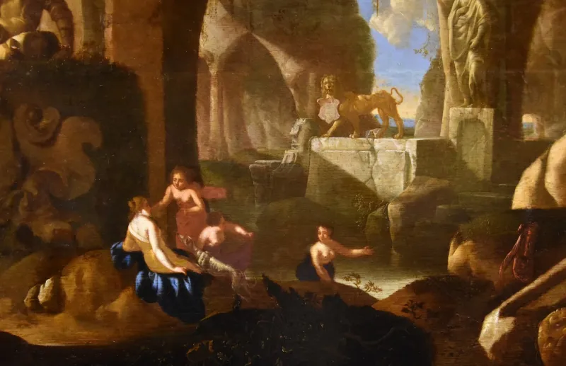 Pamono Jacques Muller, Diana and Nymphs, 1660, Oil on Panel, Framed> Old Masters|Classical