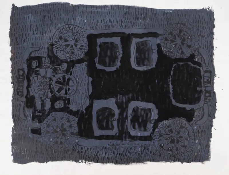 Pamono Jacques Soisson, Car Under a Storm, Gouache and Acrylic on Paper> Work On Paper