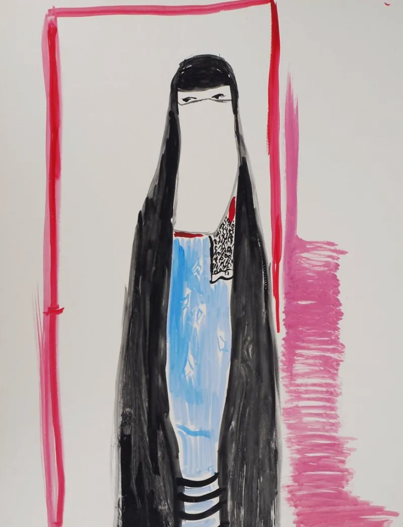 Pamono Jacques Soisson, Veiled Woman, Acrylic on Paper> Work On Paper