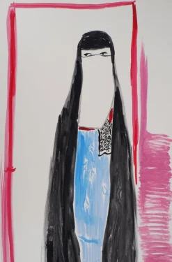Pamono Jacques Soisson, Veiled Woman, Acrylic on Paper><noscript><img width=