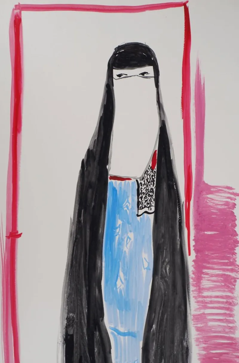 Pamono Jacques Soisson, Veiled Woman, Acrylic on Paper> Work On Paper