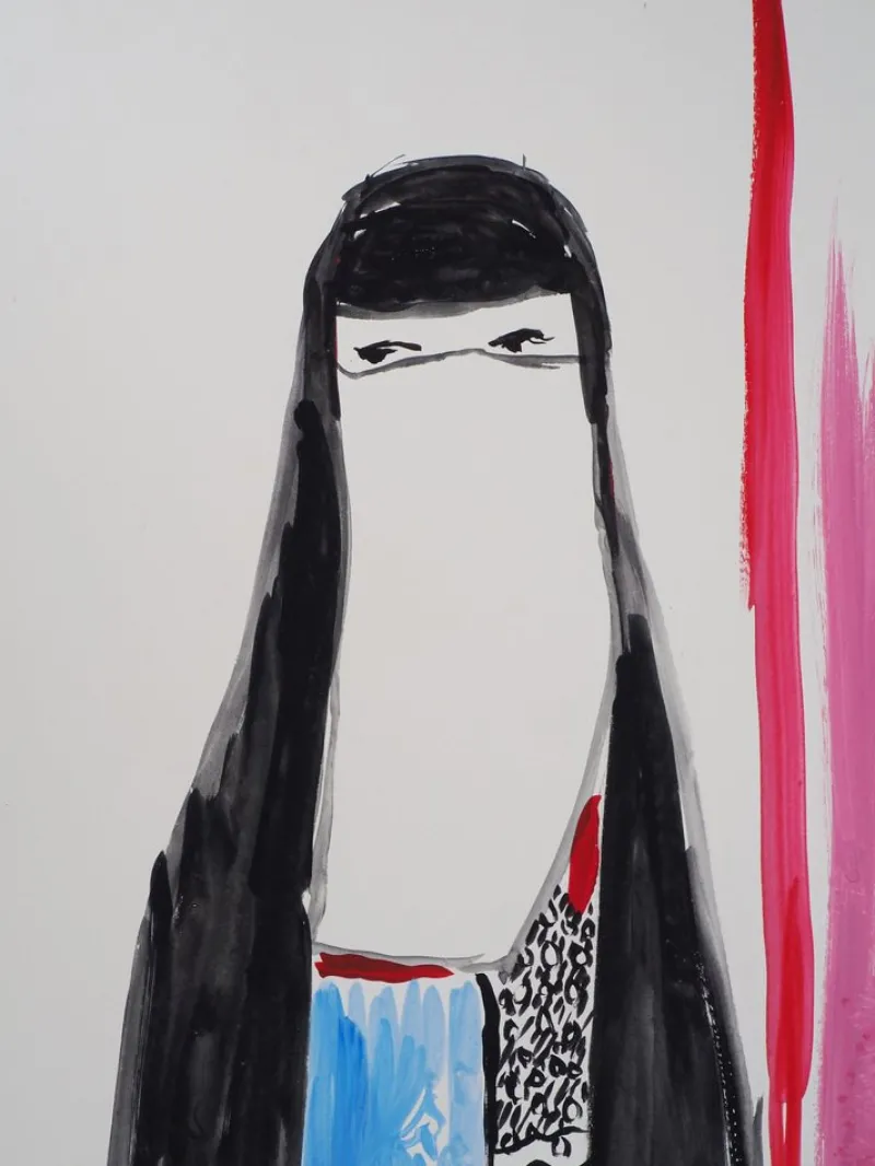 Pamono Jacques Soisson, Veiled Woman, Acrylic on Paper> Work On Paper