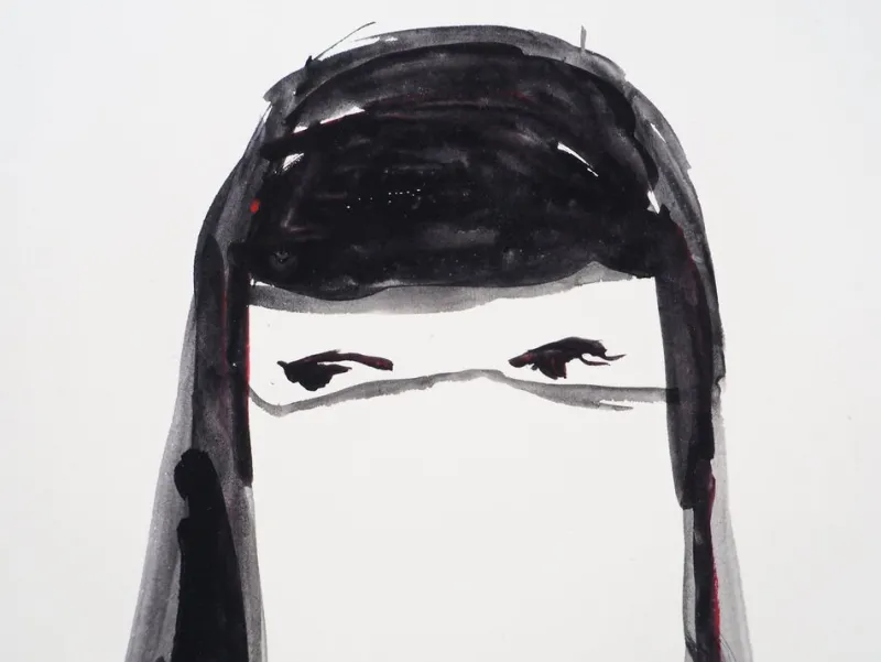 Pamono Jacques Soisson, Veiled Woman, Acrylic on Paper> Work On Paper