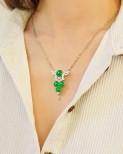 Pamono Jade and Diamond Pendant Brooch> Brooches