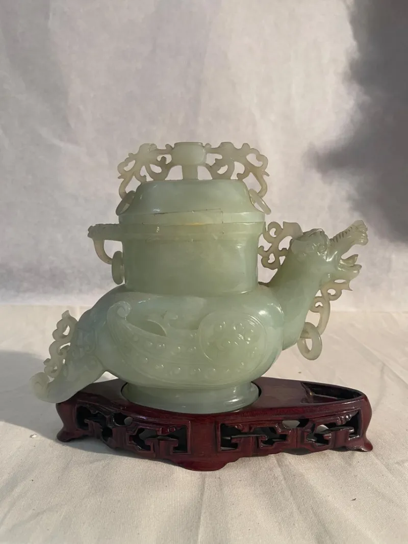 Hot Pamono Jade Potiche Dragon and Rooster Vases, 19th Century, Set of 2