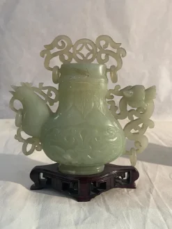 Hot Pamono Jade Potiche Dragon and Rooster Vases, 19th Century, Set of 2