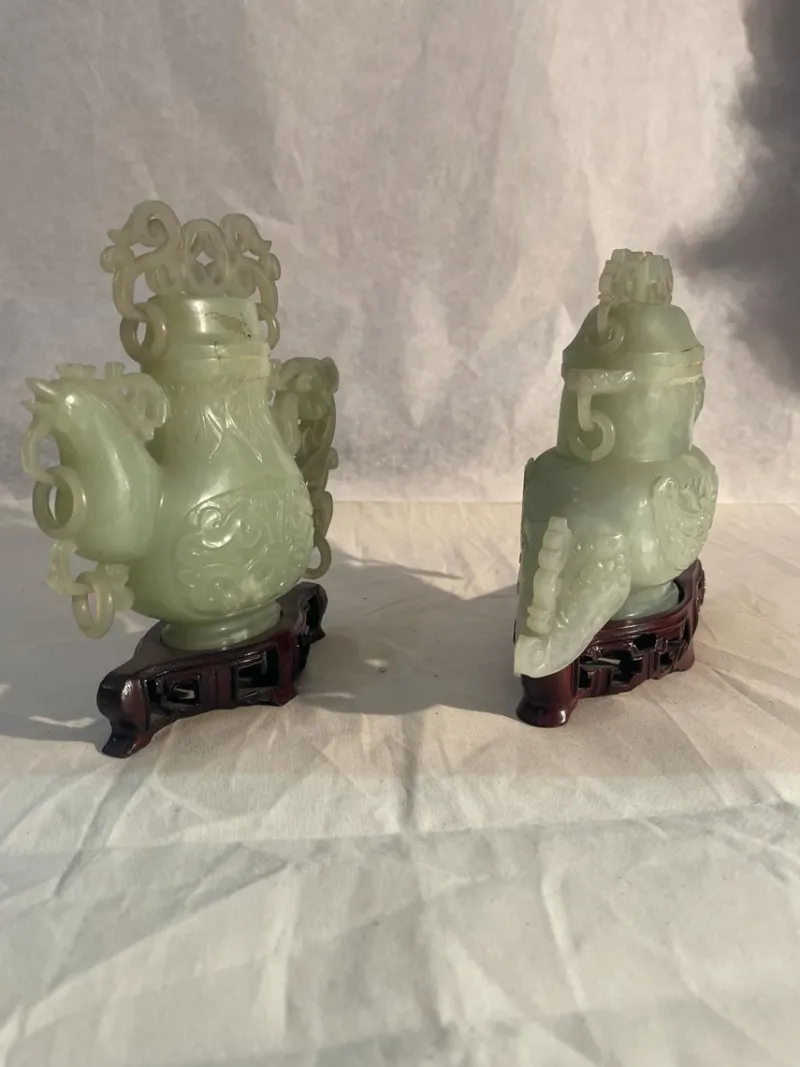 Hot Pamono Jade Potiche Dragon and Rooster Vases, 19th Century, Set of 2