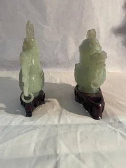Hot Pamono Jade Potiche Dragon and Rooster Vases, 19th Century, Set of 2
