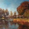 Hot Pamono Jan Hillebrand Wijsmuller, Late Summer River Landscape, 1890s, Oil on Canvas, Framed