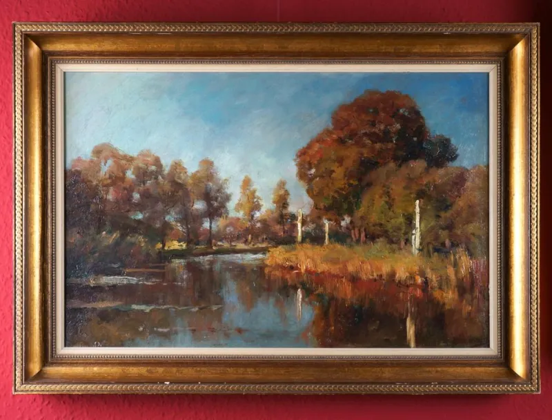 Hot Pamono Jan Hillebrand Wijsmuller, Late Summer River Landscape, 1890s, Oil on Canvas, Framed