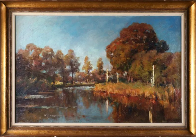 Hot Pamono Jan Hillebrand Wijsmuller, Late Summer River Landscape, 1890s, Oil on Canvas, Framed