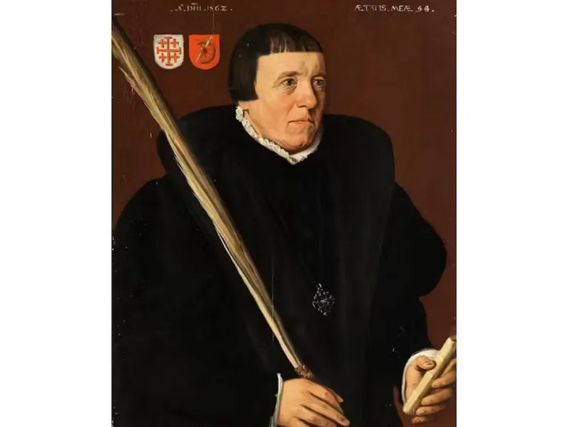 Pamono Jan Van Scorel, Portrait of a Member of the Brotherhood of Jerusalem, Oil on Panel, 16th Century, Framed> Old Masters