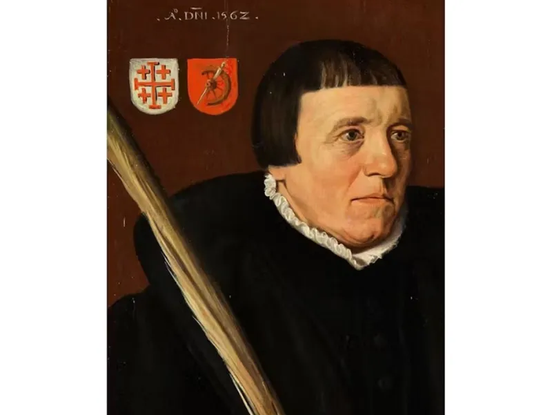 Pamono Jan Van Scorel, Portrait of a Member of the Brotherhood of Jerusalem, Oil on Panel, 16th Century, Framed> Old Masters