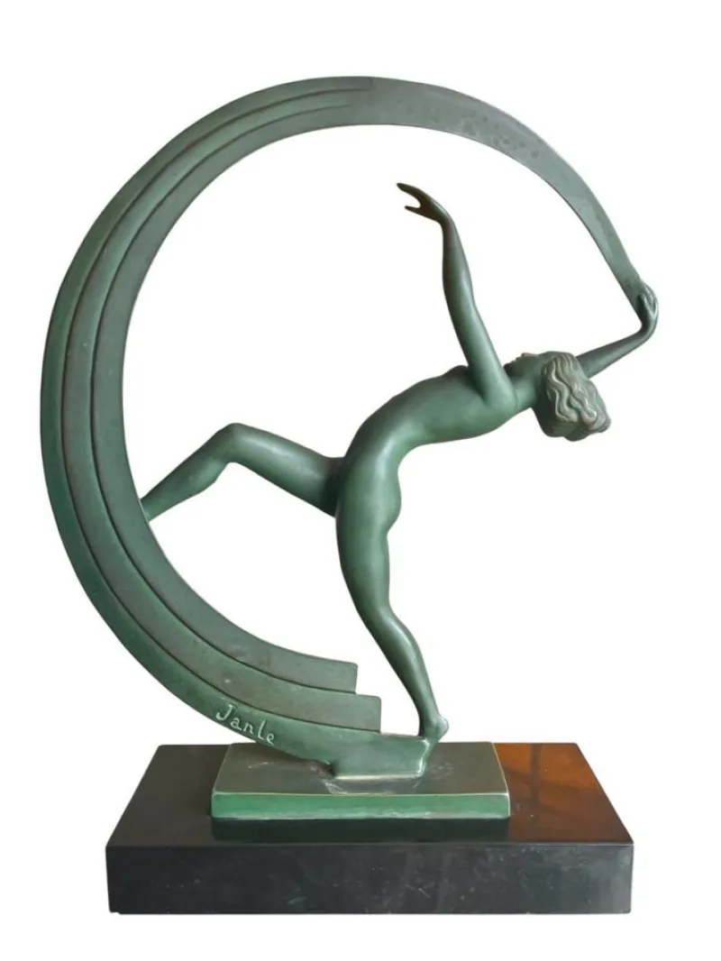 Outlet Pamono Janle, Art Deco Sculpture of Scarf Dancer, Spelter