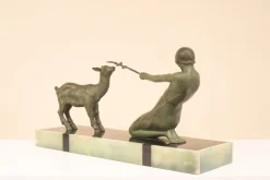 Best Pamono Janle, Art Deco Sculpture, Youth with Goat, France, 1930, Metal on Marble Base