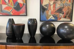 Best Pamono Japanese Black Metal Vase, 1960s