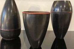 Best Pamono Japanese Black Metal Vase, 1960s