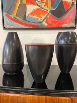 Best Pamono Japanese Black Metal Vase, 1960s