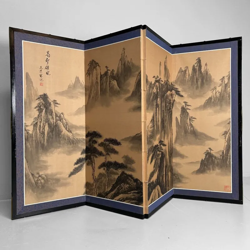 Pamono Japanese Byōbu Room Screen with Mountain Landscape, 1950s> Room Dividers & Screens