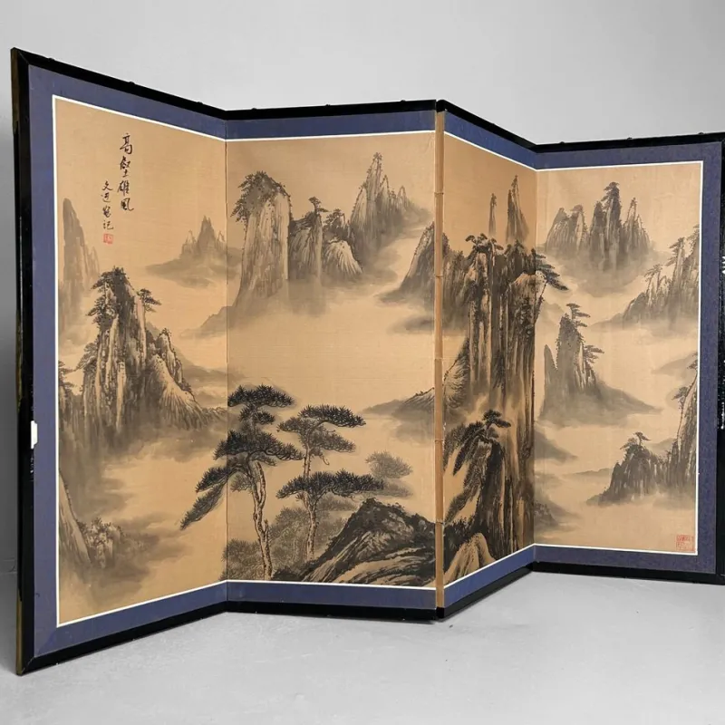 Pamono Japanese Byōbu Room Screen with Mountain Landscape, 1950s> Room Dividers & Screens