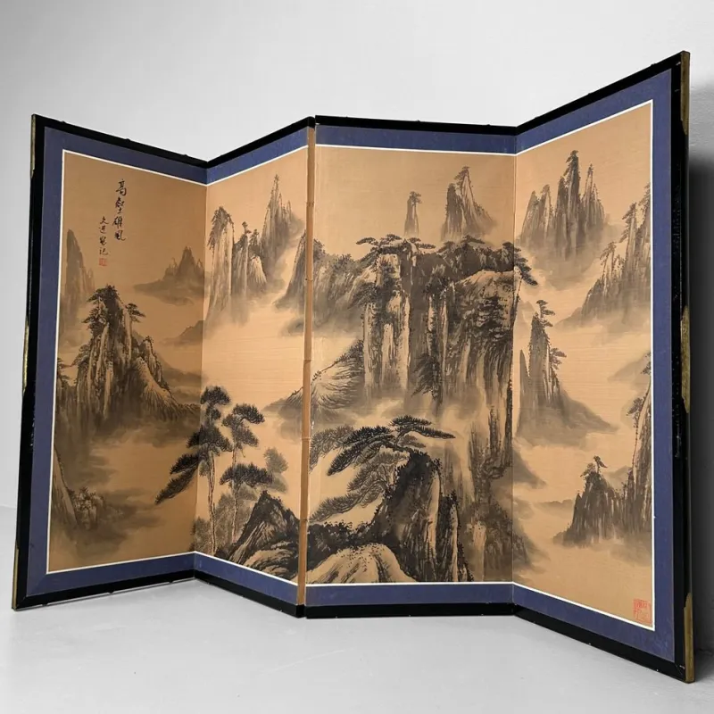 Pamono Japanese Byōbu Room Screen with Mountain Landscape, 1950s> Room Dividers & Screens