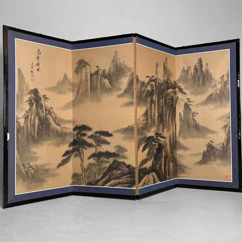 Pamono Japanese Byōbu Room Screen with Mountain Landscape, 1950s> Room Dividers & Screens