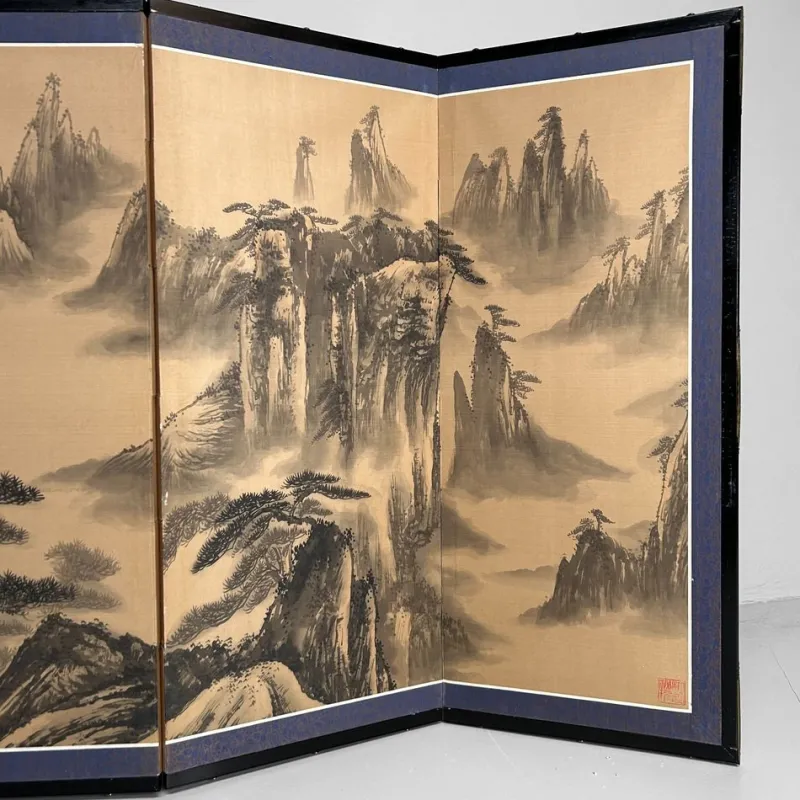 Pamono Japanese Byōbu Room Screen with Mountain Landscape, 1950s> Room Dividers & Screens