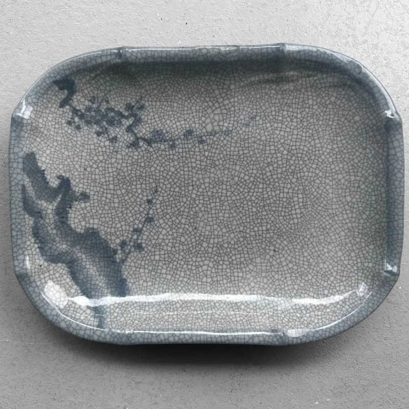 Pamono Japanese Craquelé Ceramic Dish with Sakura Decor, 1920s-1940s> Serving Dishes