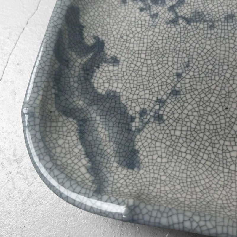 Pamono Japanese Craquelé Ceramic Dish with Sakura Decor, 1920s-1940s> Serving Dishes