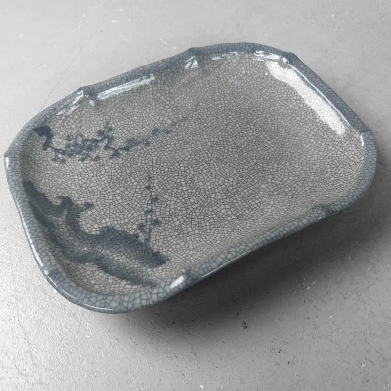 Pamono Japanese Craquelé Ceramic Dish with Sakura Decor, 1920s-1940s> Serving Dishes