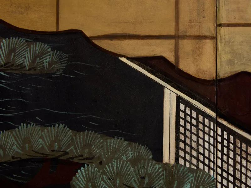 Sale Pamono Japanese Edo Period Byobu Six Panel Screen on Paper, 19th Century