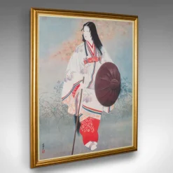 Hot Pamono Japanese Geisha, 1950s, Woodblock Print, Framed