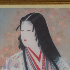 Hot Pamono Japanese Geisha, 1950s, Woodblock Print, Framed