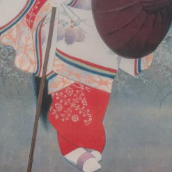 Hot Pamono Japanese Geisha, 1950s, Woodblock Print, Framed