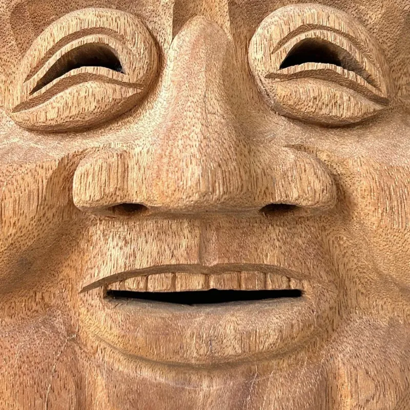 Pamono Japanese Hand-Carved Hotei God of Happiness Mask, 1980s> Wall Decor