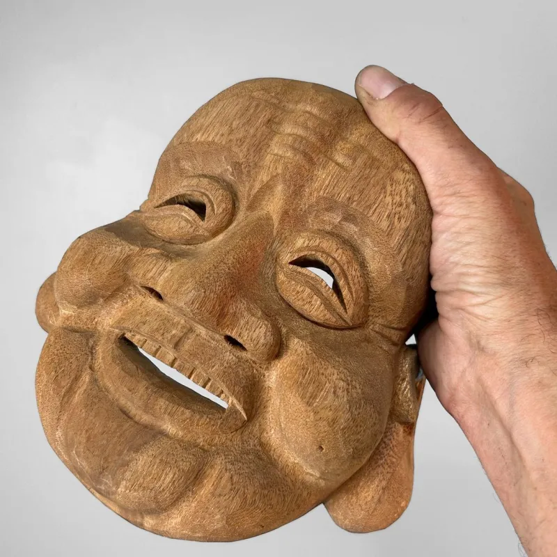 Pamono Japanese Hand-Carved Hotei God of Happiness Mask, 1980s> Wall Decor