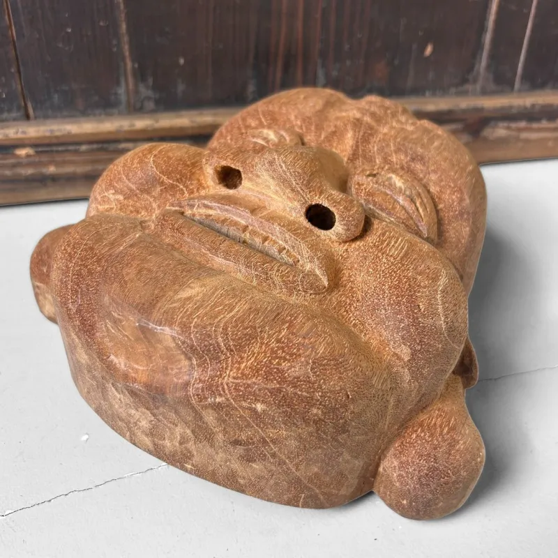 Pamono Japanese Hand-Carved Hotei God of Happiness Mask, 1980s> Wall Decor