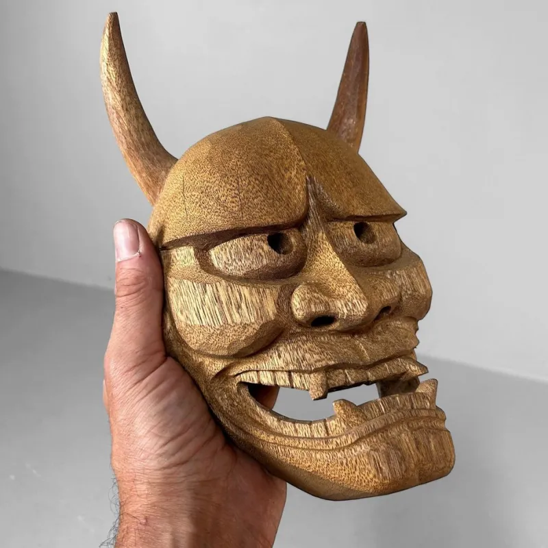 Pamono Japanese Hand-Carved Wooden Hannya Mask, 1980s> Wall Decor