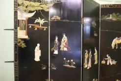 Pamono Japanese Lacquered and Painted Folding Screen, 1930s> Room Dividers & Screens