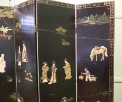 Pamono Japanese Lacquered and Painted Folding Screen, 1930s><noscript><img width=