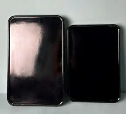 Online Pamono Japanese Maki Style Black Lacquer Trays, 1960, Set of 2