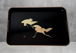 Online Pamono Japanese Maki Style Black Lacquer Trays, 1960, Set of 2