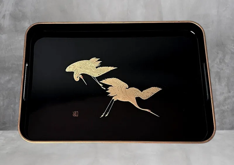 Online Pamono Japanese Maki Style Black Lacquer Trays, 1960, Set of 2