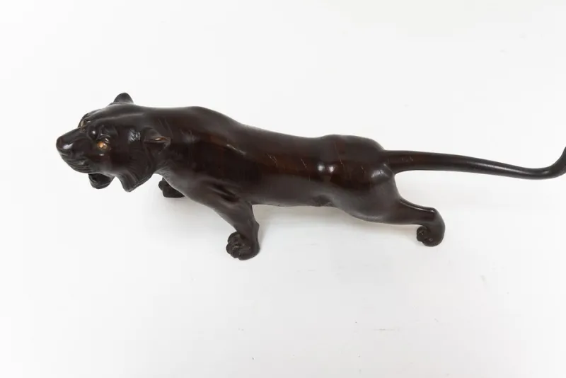 Pamono Japanese Meiji Artist, Tiger Sculpture, 1900s, Bronze> Sculpture