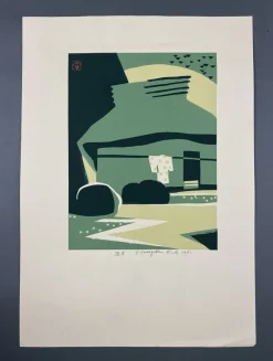 Pamono Japanese Mid-Century Modern Woodblock Print by Tomizaburo Hasegawa, 1960, Paper><noscript><img width=