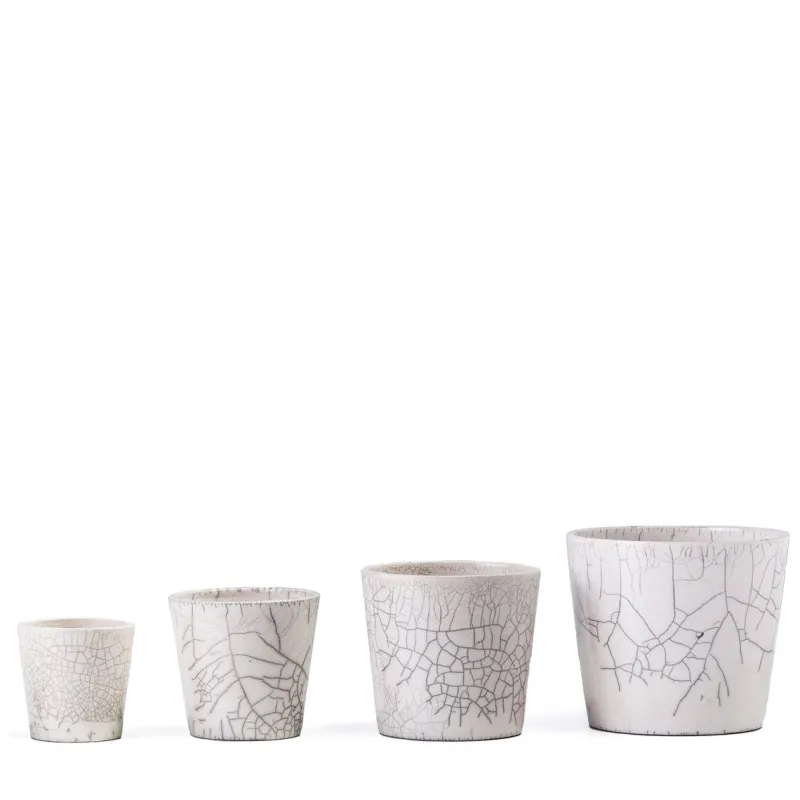 Pamono Japanese Minimalist White Crackle Raku Ceramics Bowls, Set of 4> Tabletop