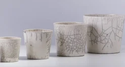 Pamono Japanese Minimalist White Crackle Raku Ceramics Bowls, Set of 4> Tabletop