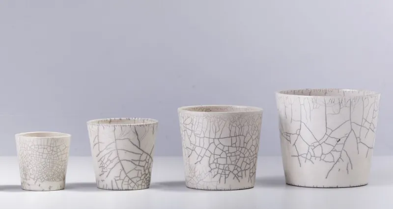 Pamono Japanese Minimalist White Crackle Raku Ceramics Bowls, Set of 4> Tabletop