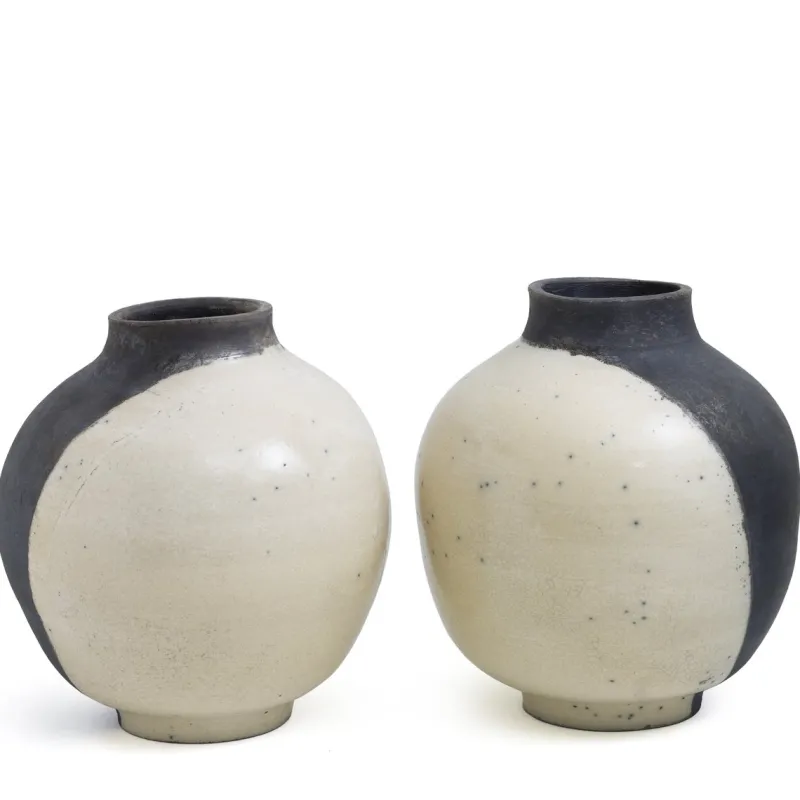 Best Pamono Japanese Modern Minimalist White & Black Raku Ceramic Sculptures, Set of 2