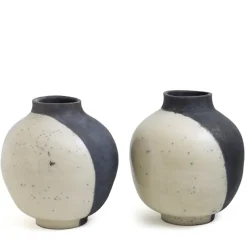 Best Pamono Japanese Modern Minimalist White & Black Raku Ceramic Sculptures, Set of 2